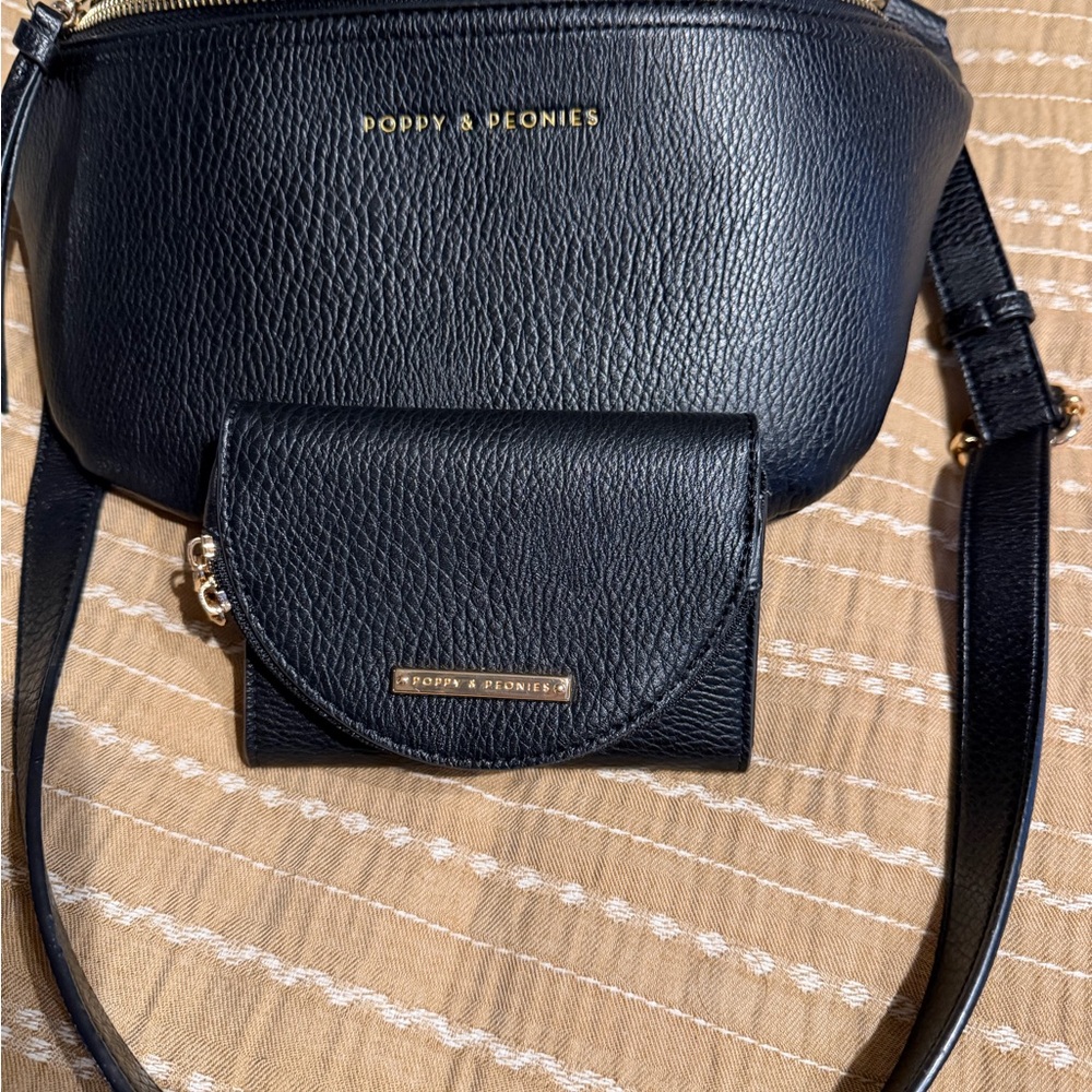 Poppy & Peonies Elegant Black Crossbody Bag